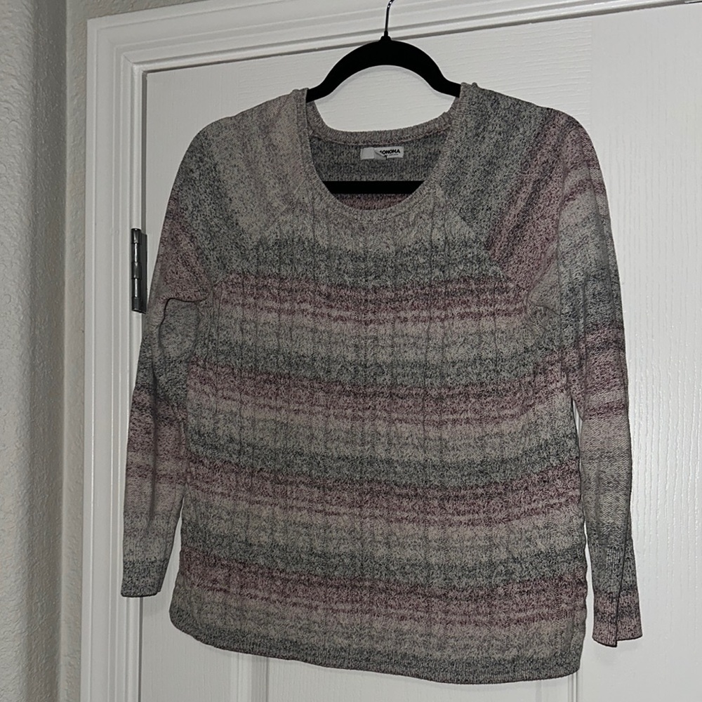 Sonoma Women's Sweater in Gray and Pink Stripes size PL